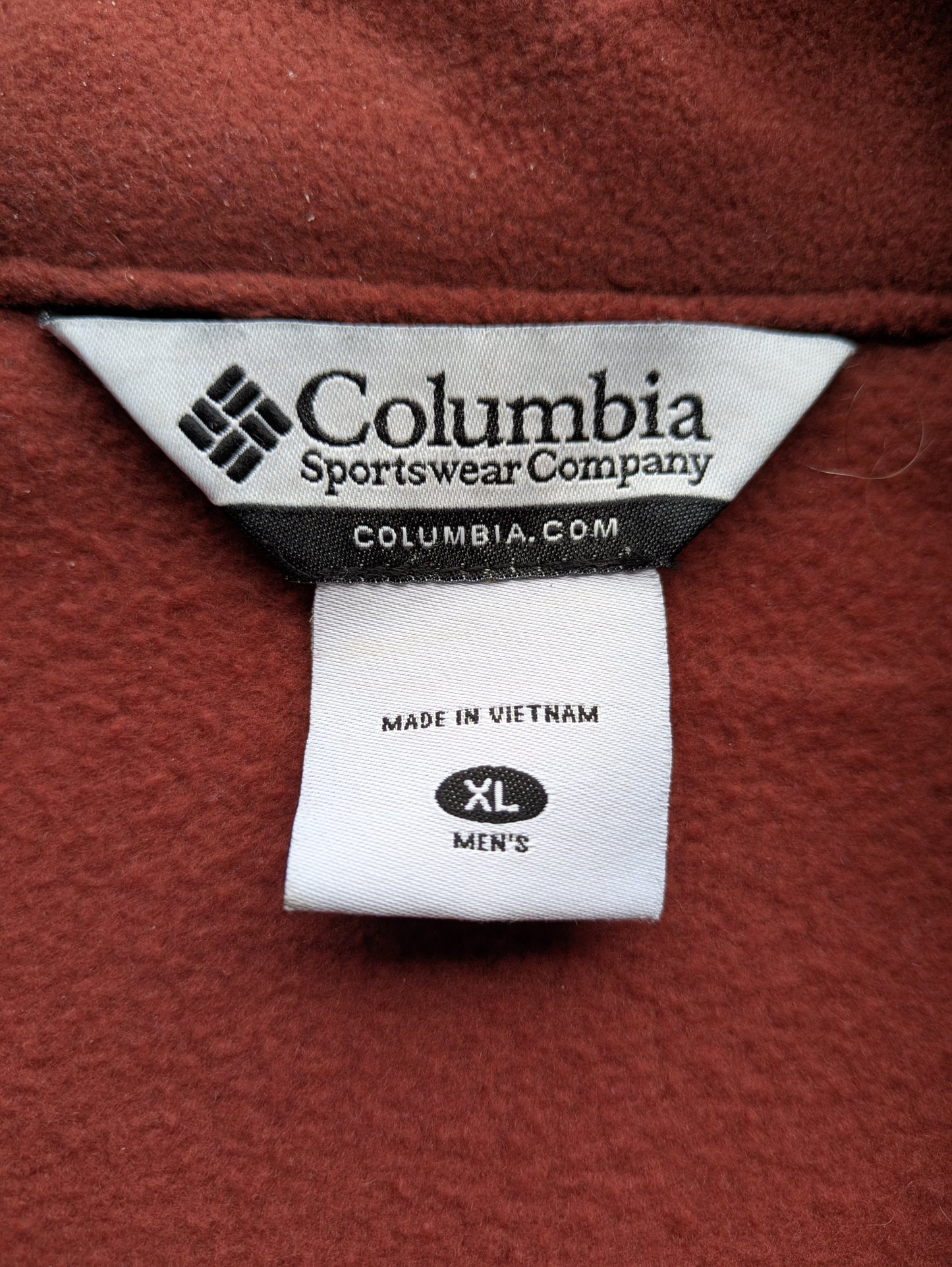 Custom Upcycled Maroon Colombia Fleece w/ Crucified Heart Patch SZ XL