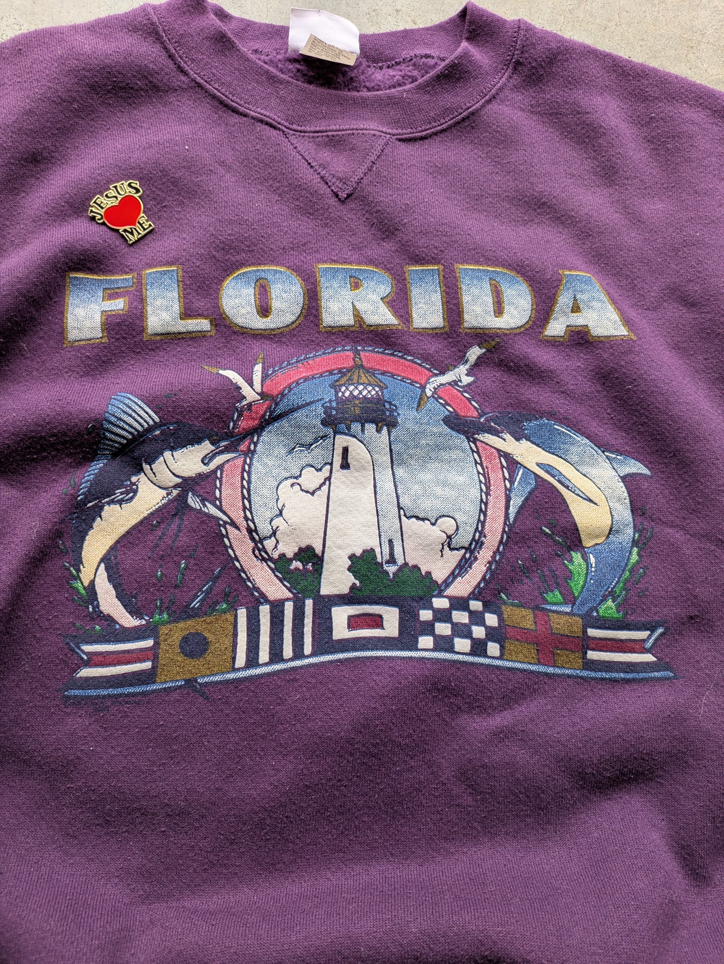 VTG 90s Florida Sweater w/ "Jesus Loves You" Pin