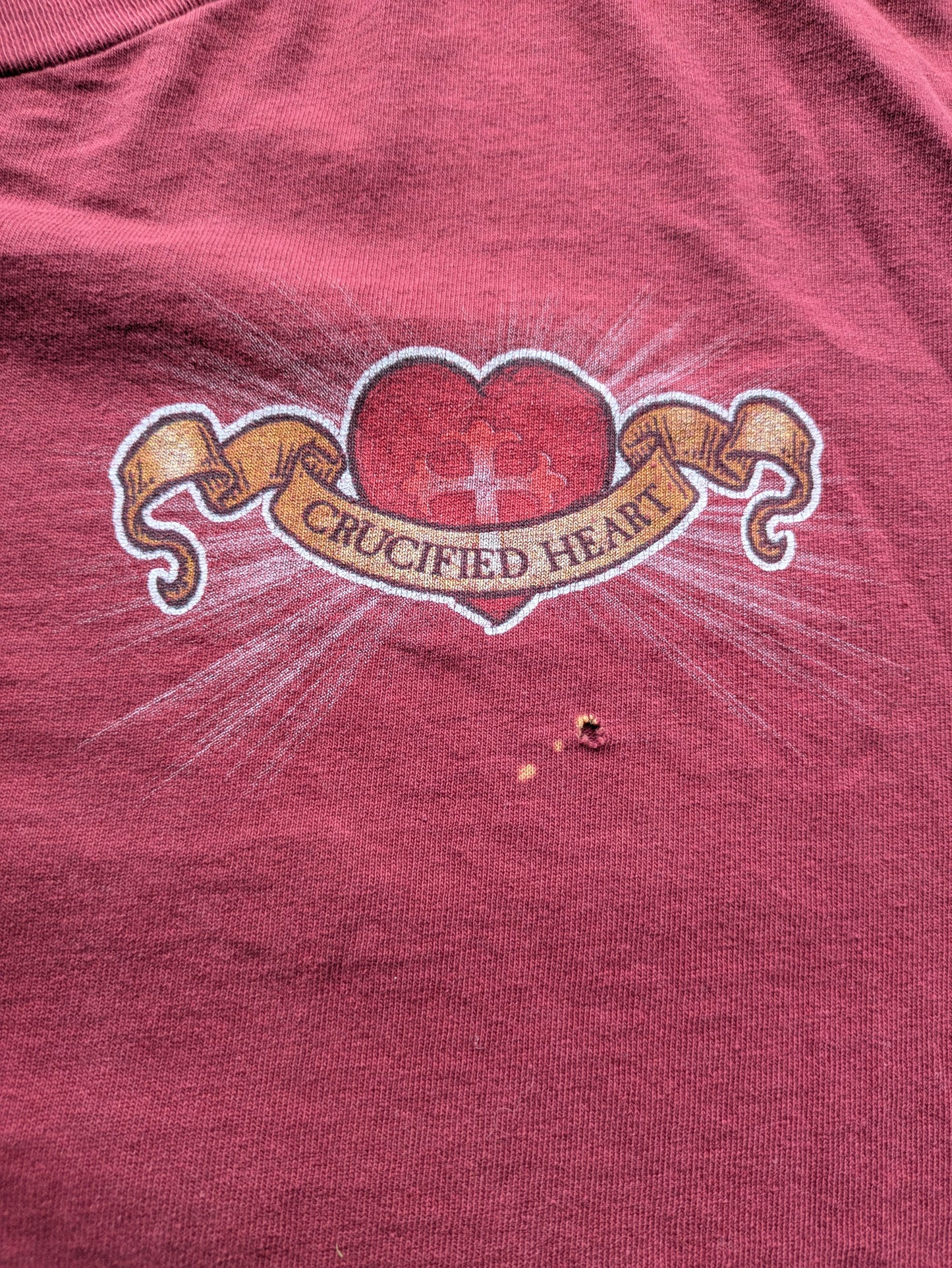 VTG Y2K Crucified Heart Maroon Shirt Sz XL