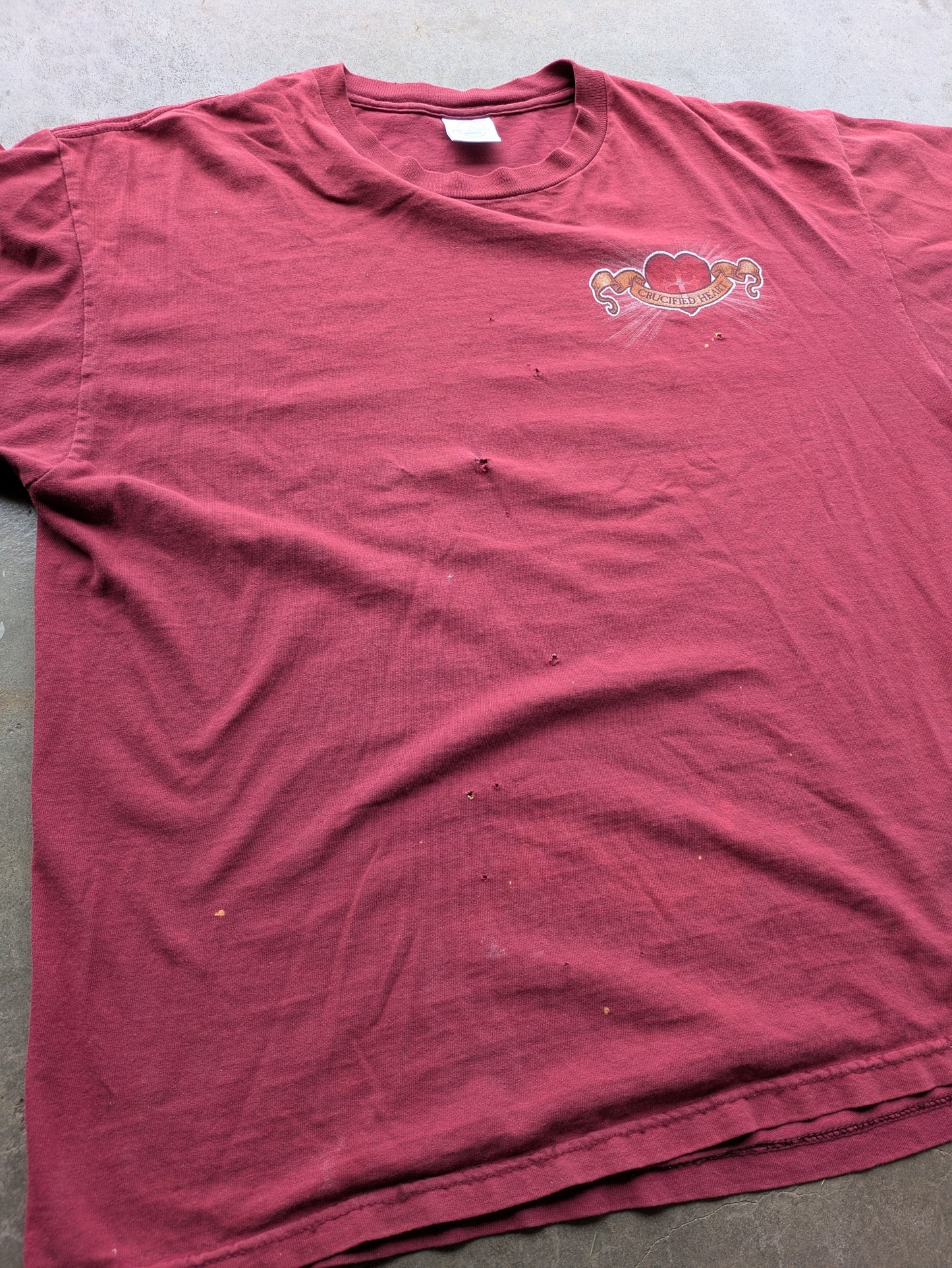VTG Y2K Crucified Heart Maroon Shirt Sz XL