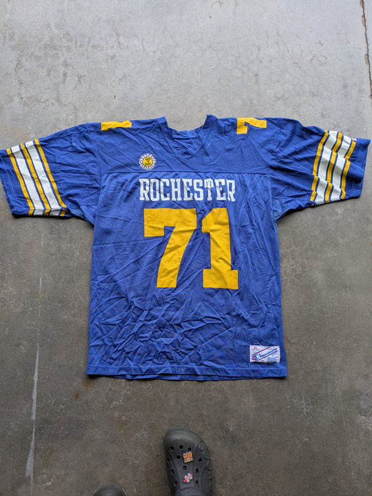 Custom Upcycled VTG Rochester NY Jersey w/ "God is Good" Patch