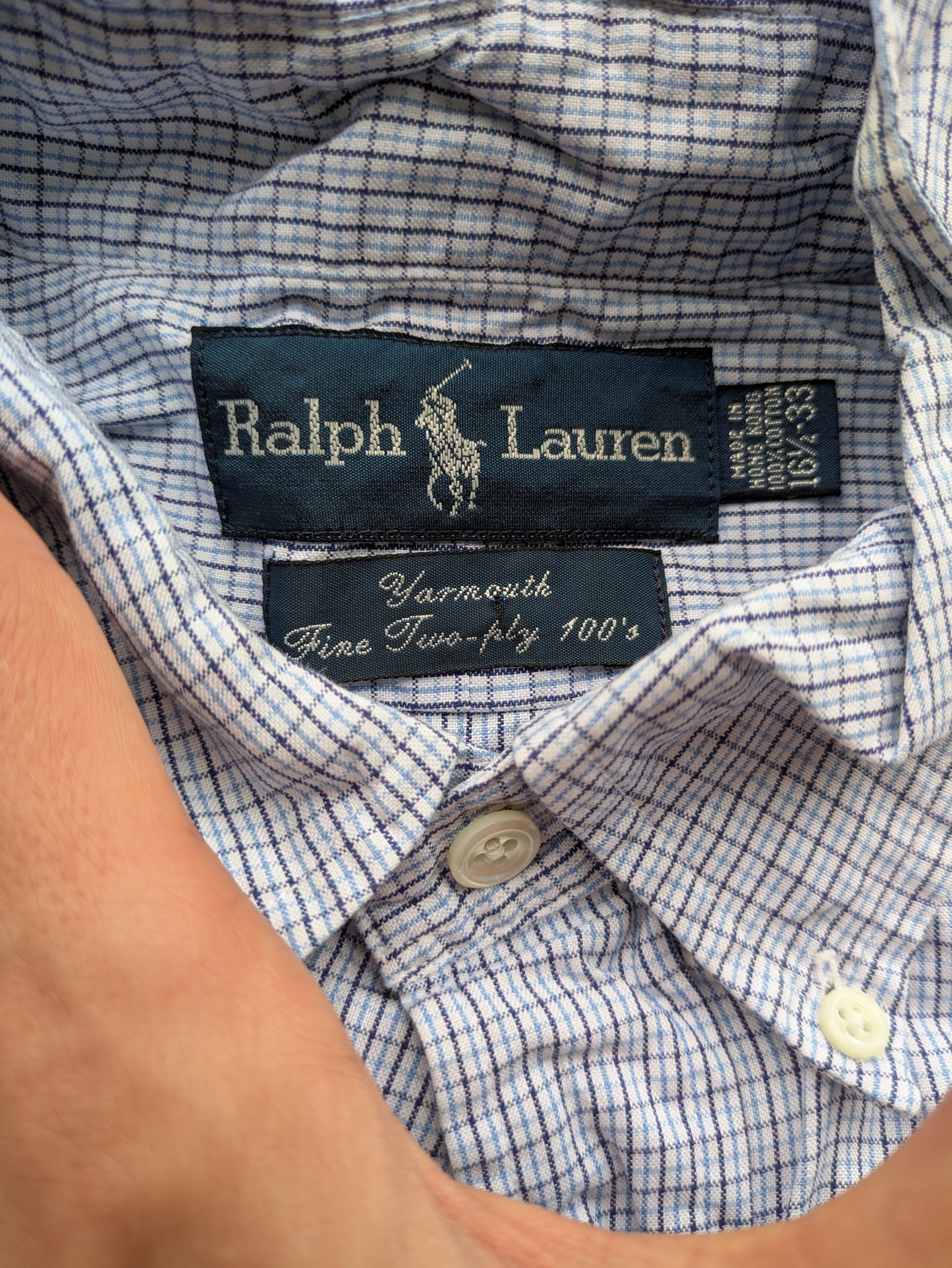 Custom Upcycled VTG 90s Ralph Lauren Yarmouth Shirt w/God is Good patch Sz L