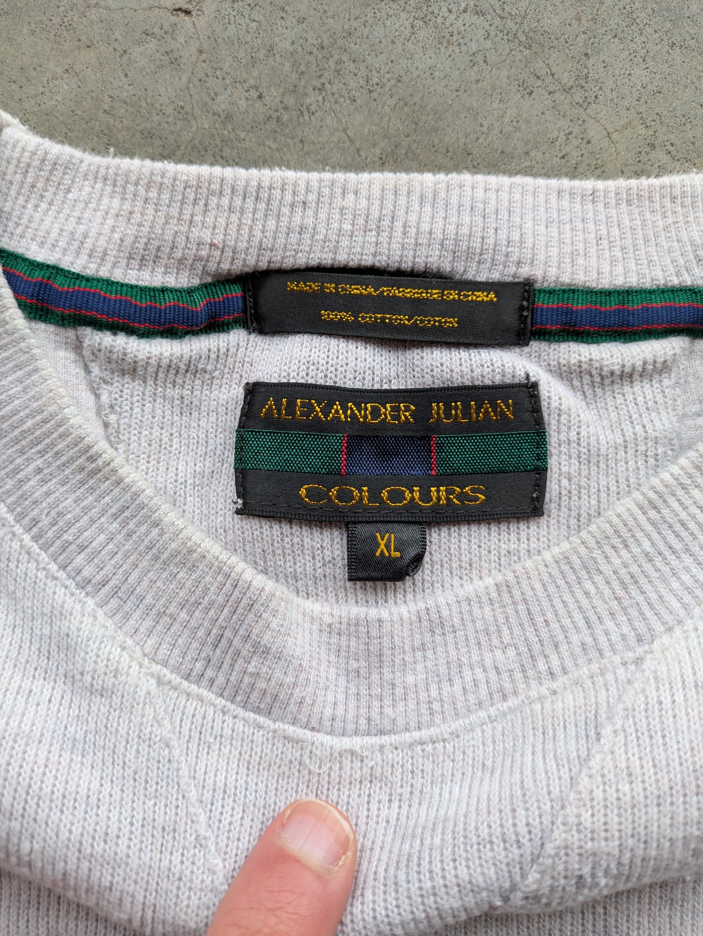 Custom Upcycled "God is Good" on VTG 90s Alexander Julian Grey Sweater Sz XL