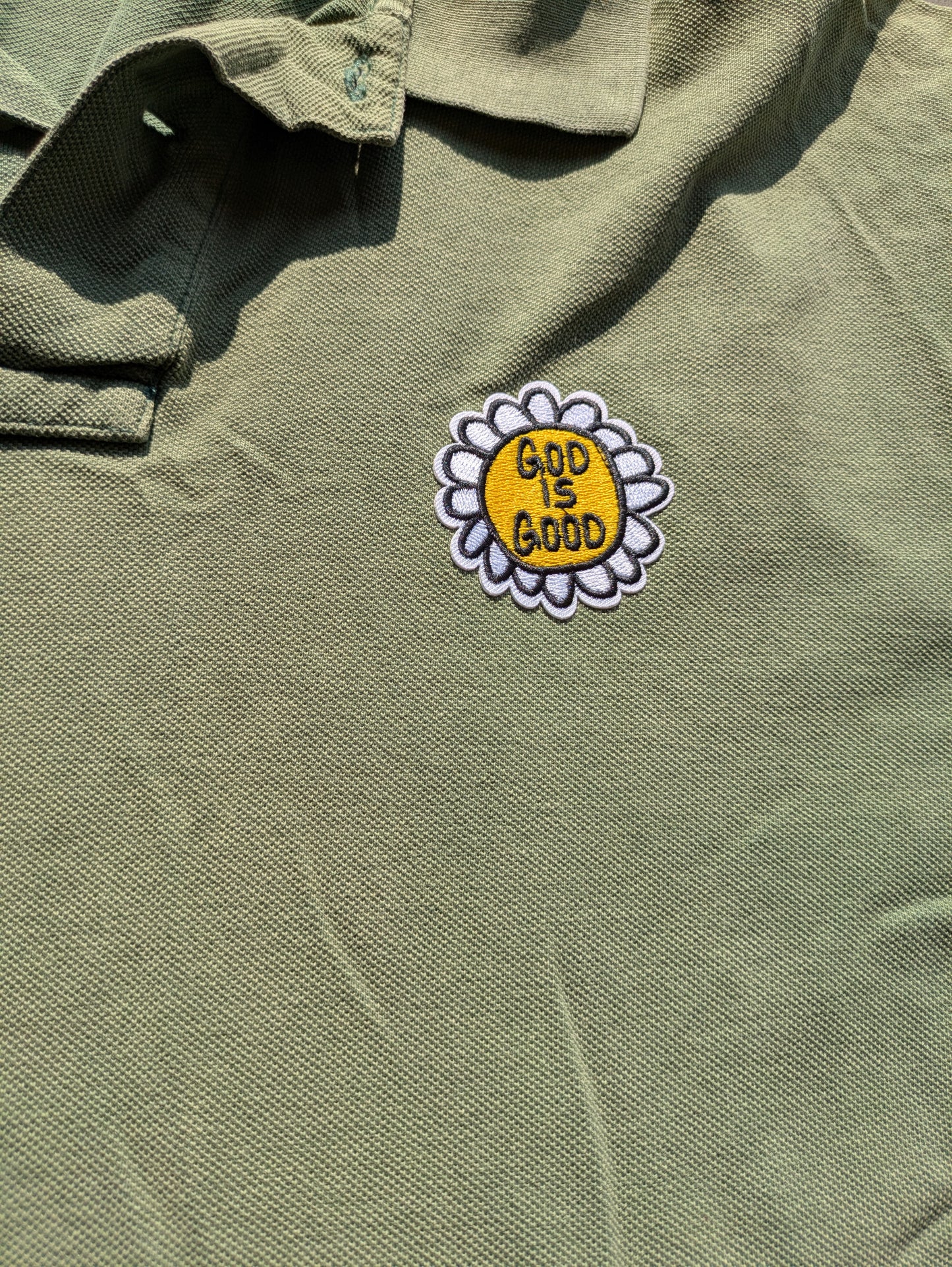 Custom Upcycled "God is Good" Patch on VTG 90s Polo Shirt Sz L