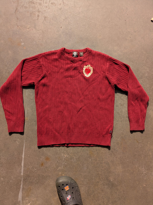 Custom Upcycled Scared Heart Maroon Red Timberland Sweater Sz Large