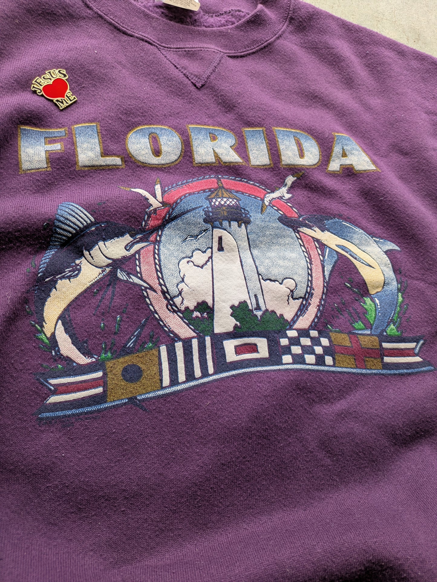 VTG 90s Florida Sweater w/ "Jesus Loves You" Pin