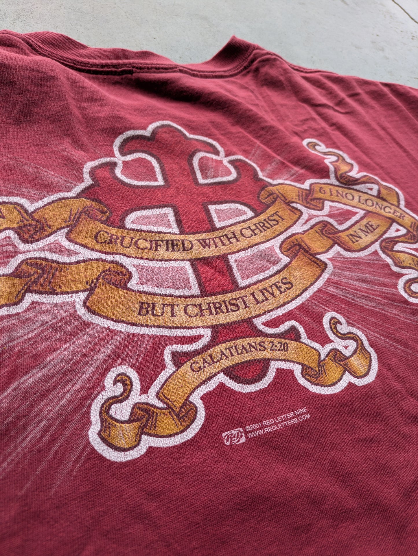 VTG Y2K Crucified Heart Maroon Shirt Sz XL