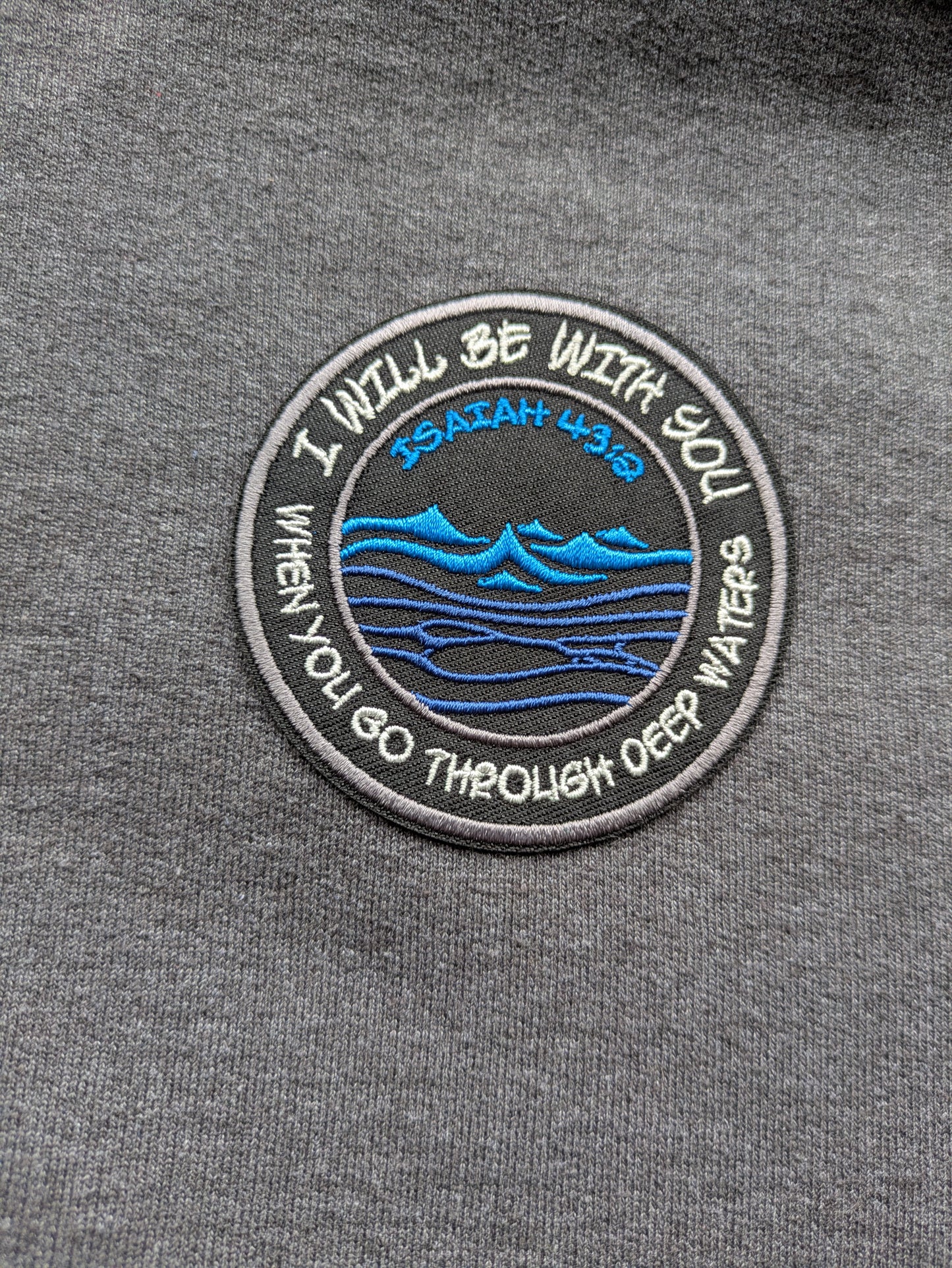 Custom Upcycled Isaiah 43:2 Charcoal Grey Champion Hoodie