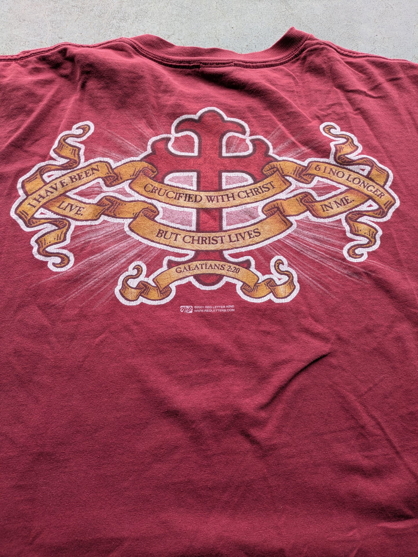 VTG Y2K Crucified Heart Maroon Shirt Sz XL