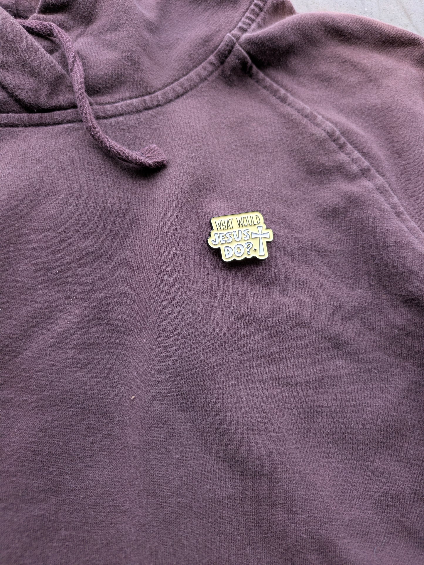 Upcycled Brown Champion Hoodie W/ "What Would Jesus Do?" Pin Girls Xl
