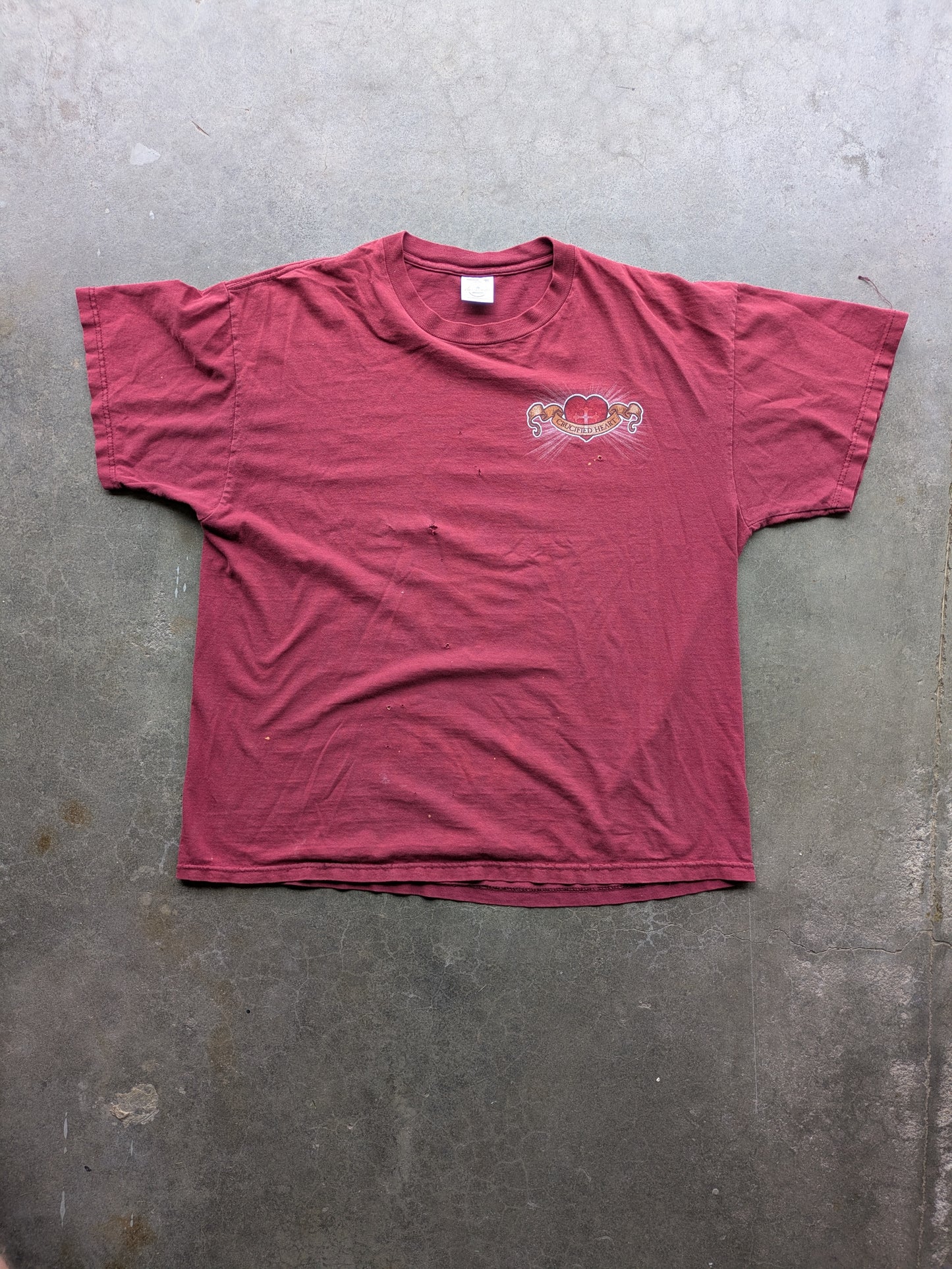 VTG Y2K Crucified Heart Maroon Shirt Sz XL