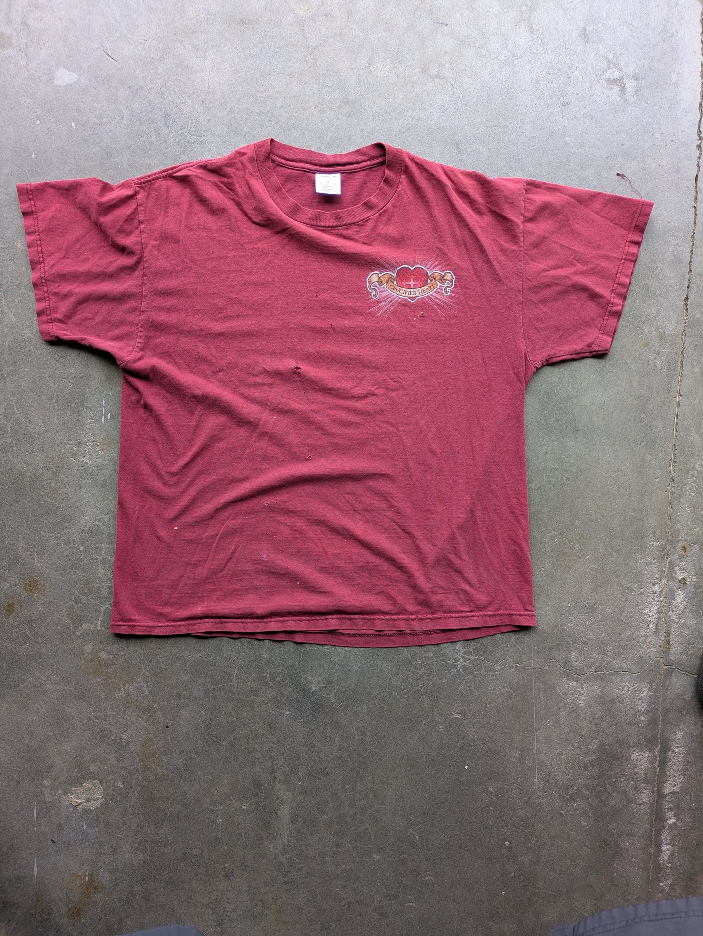 VTG Y2K Crucified Heart Maroon Shirt Sz XL