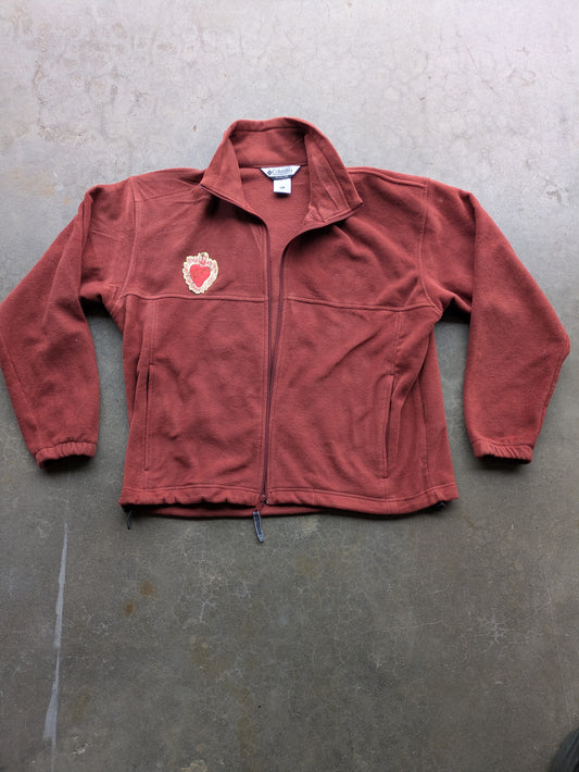 Custom Upcycled Maroon Colombia Fleece w/ Crucified Heart Patch SZ XL