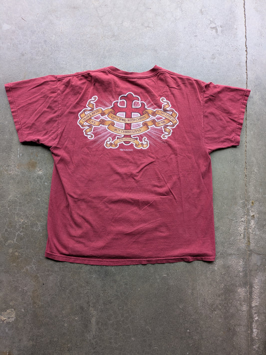 VTG Y2K Crucified Heart Maroon Shirt Sz XL